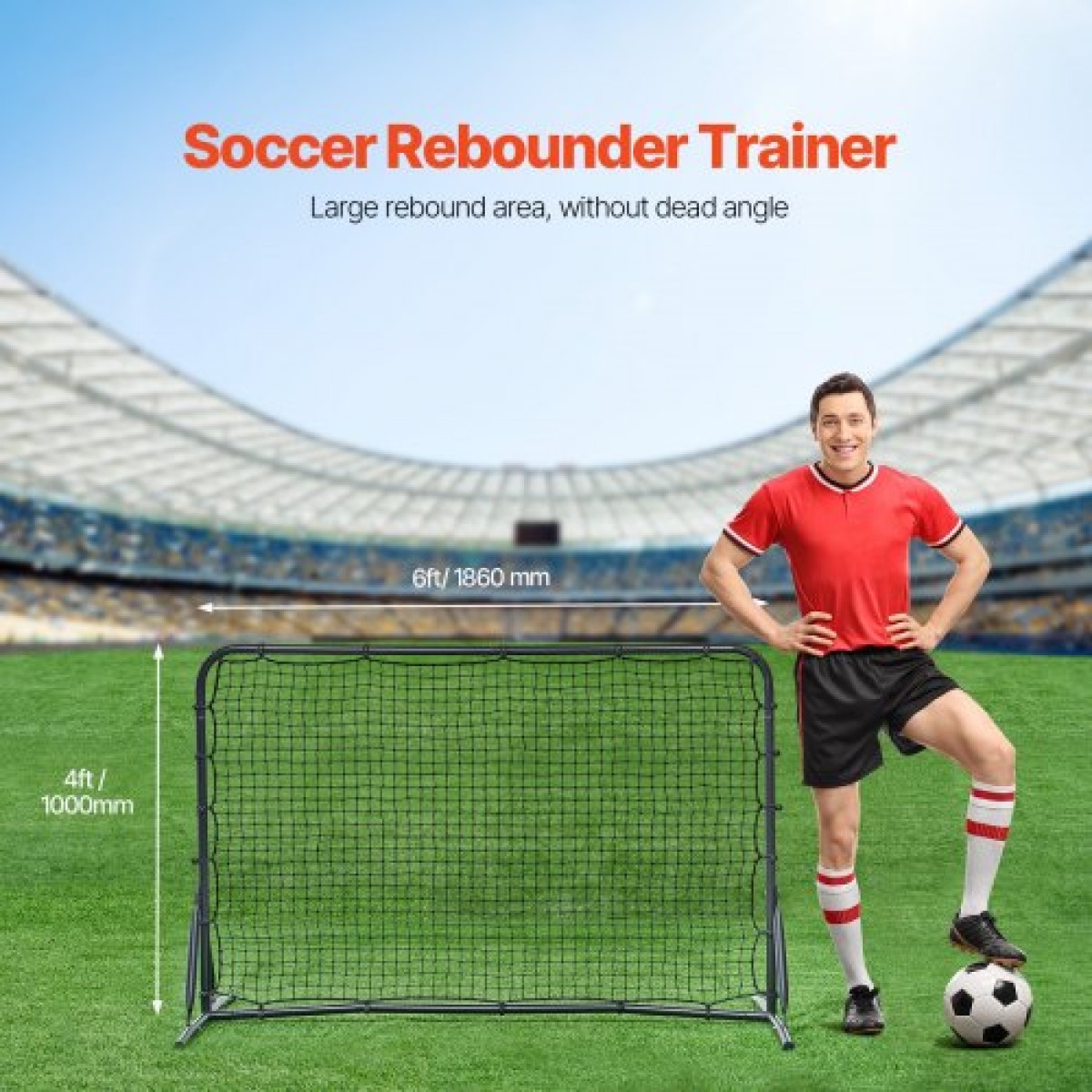 VEVOR Soccer Rebound Trainer, 6x4FT Iron Soccer Training Equipment, Sports Football Rebounder Wall, Διχτυωτό διπλής όψης, Εύκολη συναρμολόγηση, Ιδανικό για εξάσκηση στην πίσω αυλή, Solo Training, Passing
