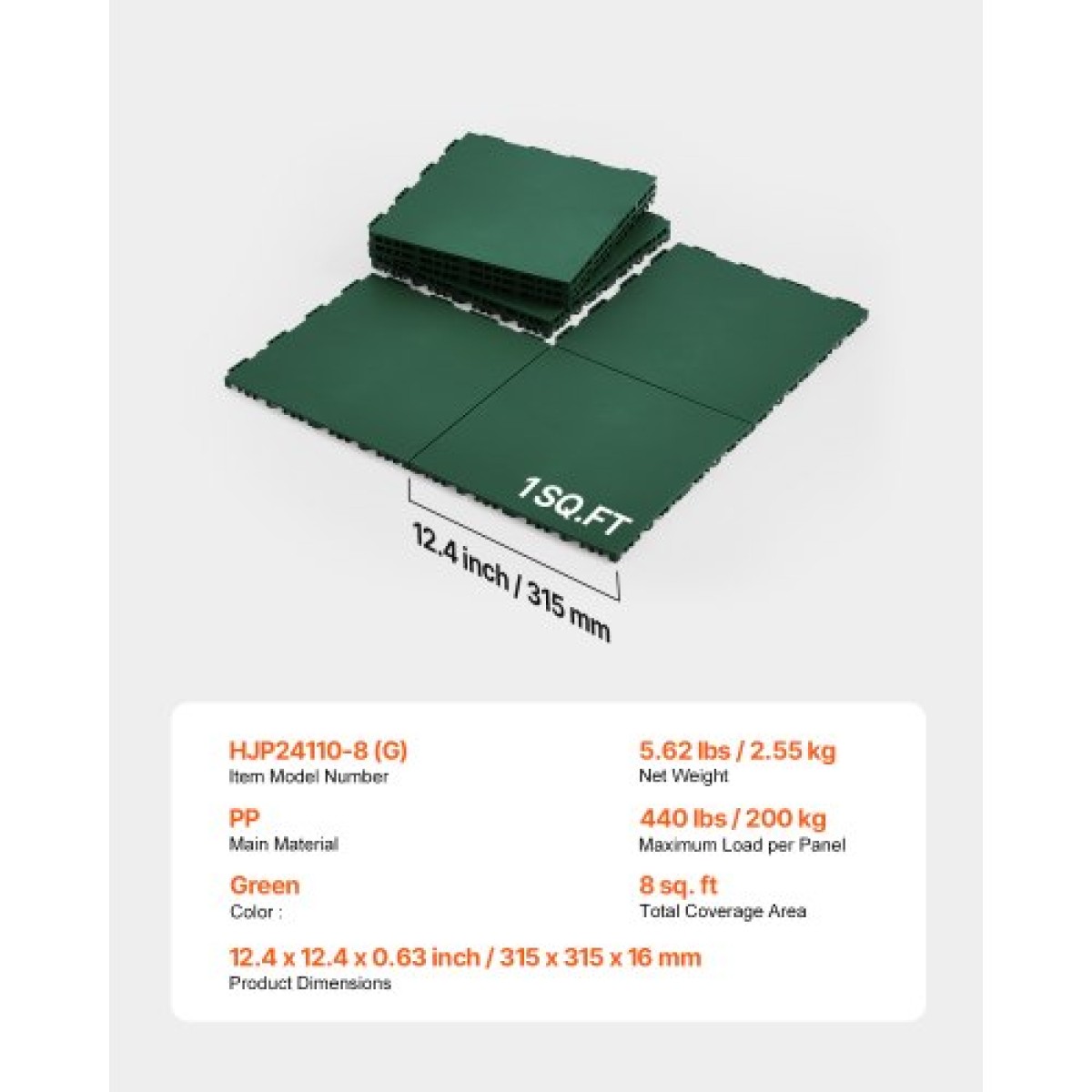 VEVOR Dryland Tiles for Hockey Floor Mat, 12 x 12 σε 8 τεμ. Συμπλεκόμενη ευέλικτη επιφάνεια προπόνησης, Πλακάκια δαπέδου χορού, πίνακας εξοπλισμού προπόνησης χόκεϊ για σκοποβολή (πράσινο, 8 τετραγωνικά πόδια/Κουτί)