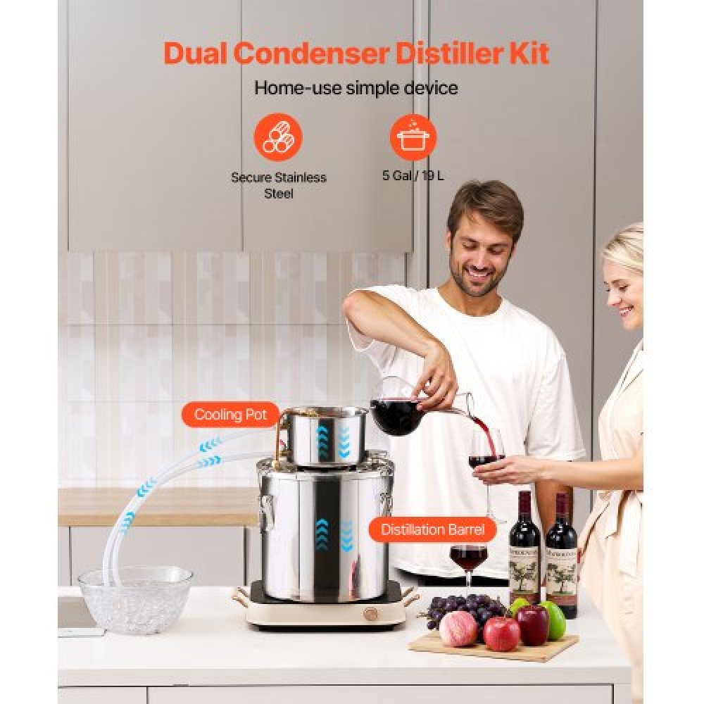 VEVOR Moonshine Still 5 Gal Water Alcohol Distiller Brewing Kit Stainless Steel