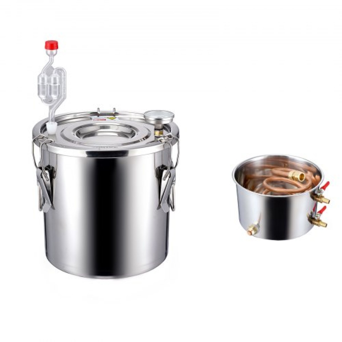 VEVOR Alcohol Still, 3 Gal / 11,4 L από ανοξείδωτο ατσάλι Νερού Οινοπνευματοποιός Αποστακτήρα με Χάλκινο Πηνίο, Home Brewing Refining Kit ζύμωσης με θερμόμετρο & αντλία, για μπράντυ ουίσκι κρασιού, ασημί