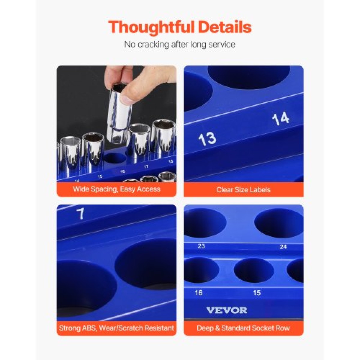 VEVOR Magnetic Socket Organizer Set, 6PCS Socket Holder, 1/4'', 3/8'' & 1/2'' Metric Socket Trays SAE with Clear Labels, Hold to 143PCS Standard & Deep Sockets, Blue & Red (Δεν περιλαμβάνονται οι πρίζες)