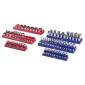VEVOR Magnetic Socket Organizer Set, 6PCS Socket Holder, 1/4'', 3/8'' & 1/2'' Metric Socket Trays SAE with Clear Labels, Hold to 143PCS Standard & Deep Sockets, Blue & Red (Δεν περιλαμβάνονται οι πρίζες)