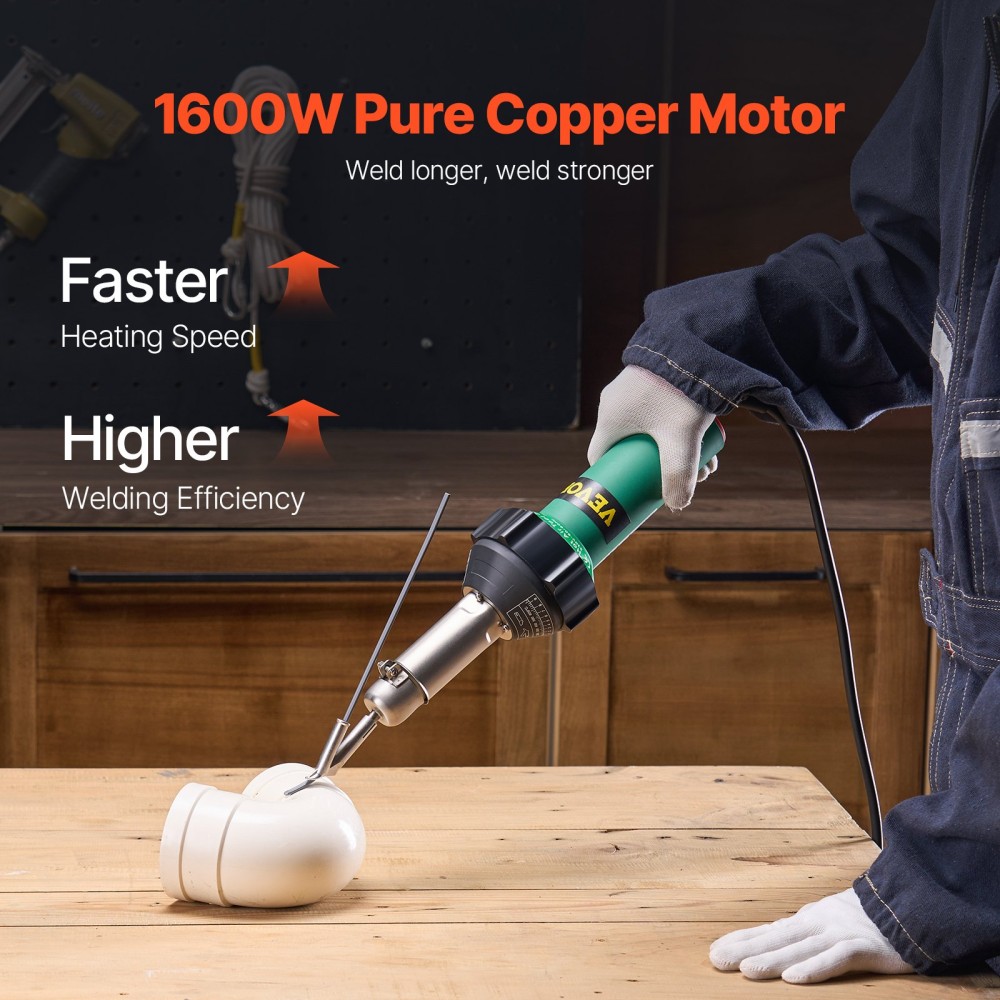 VEVOR Hot Air Plastic Welder, 1600W Hot Air Torch Pistol, 122-1112℉ PVC TPO Heat Gun Welding Torch, Πλαστικό κιτ συγκόλλησης στέγης με 11 εξαρτήματα- εργαλειοθήκη, ακροφύσιο, κύλινδρος, λεπίδες για PP/PE/PVC