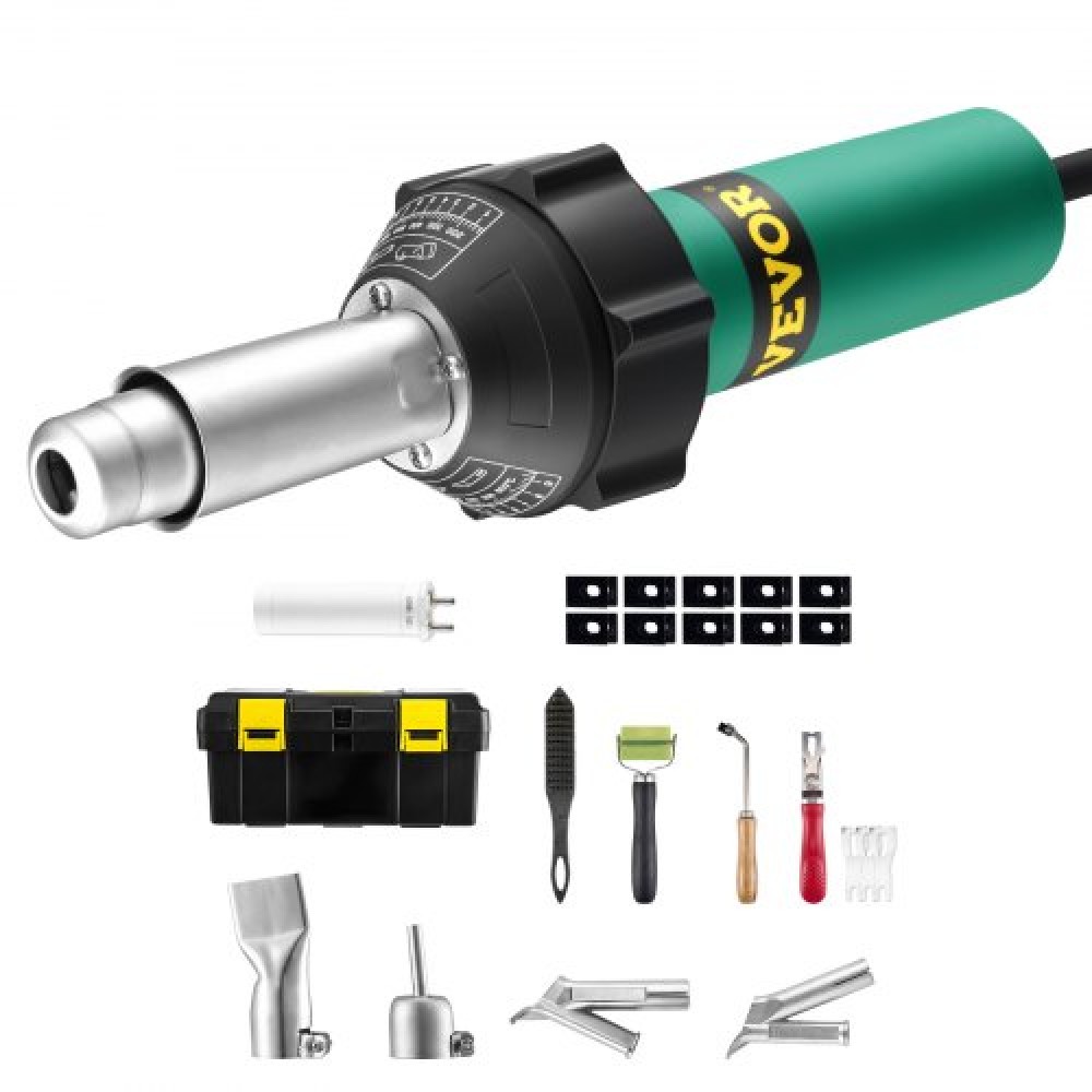 VEVOR Hot Air Plastic Welder, 1600W Hot Air Torch Pistol, 122-1112℉ PVC TPO Heat Gun Welding Torch, Πλαστικό κιτ συγκόλλησης στέγης με 11 εξαρτήματα- εργαλειοθήκη, ακροφύσιο, κύλινδρος, λεπίδες για PP/PE/PVC