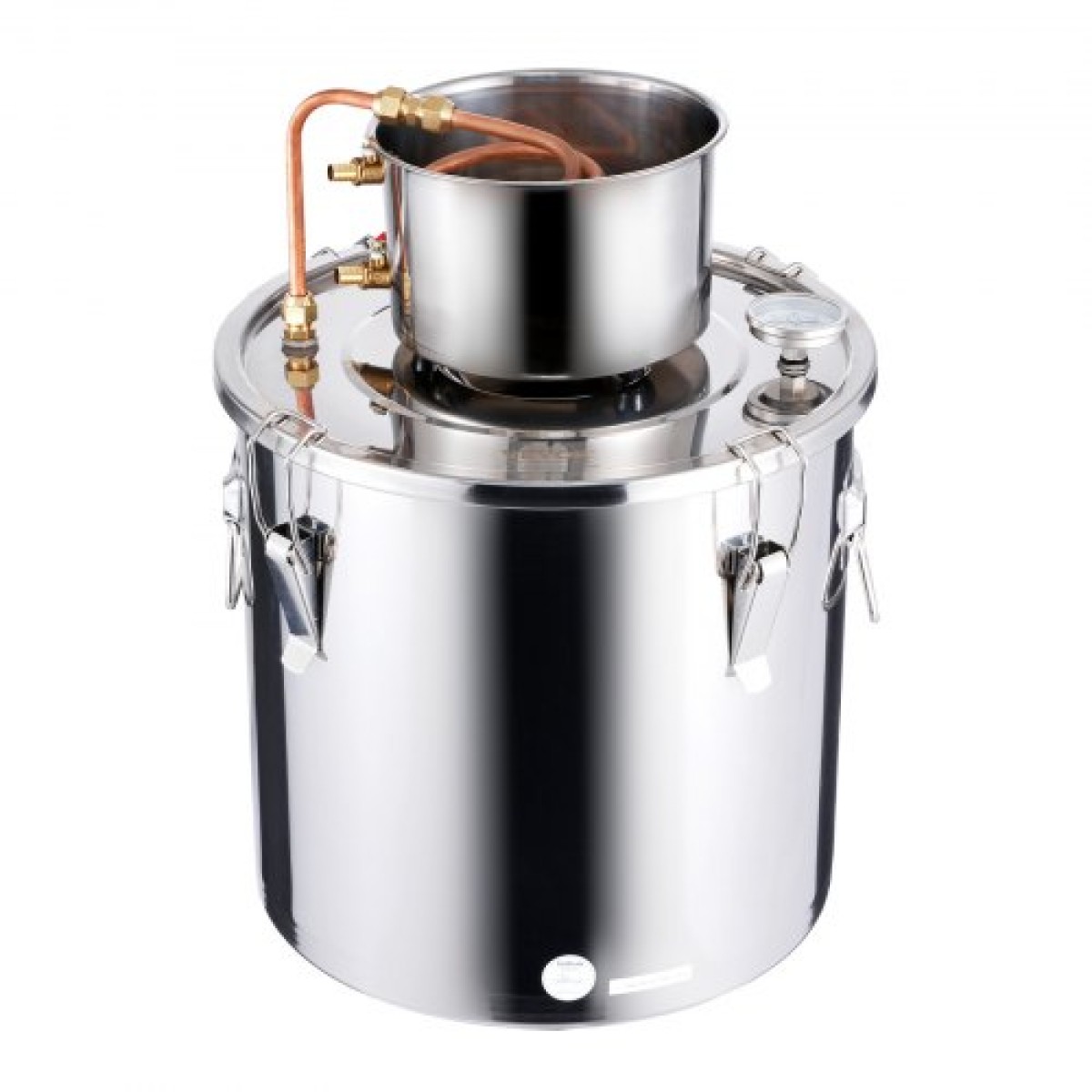 VEVOR Alcohol Still, 8 Gal / 30 L Stainless Steel Water Alcohol Distiller with Copper Coil, Home Brewing Refining Fermentation Kit with Thermometer, for Wine Whisky Brandy, Ασημί