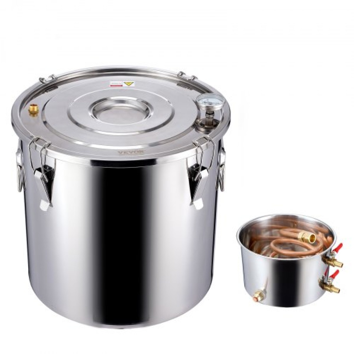 VEVOR Alcohol Still, 8 Gal / 30 L Stainless Steel Water Alcohol Distiller with Copper Coil, Home Brewing Refining Fermentation Kit with Thermometer, for Wine Whisky Brandy, Ασημί