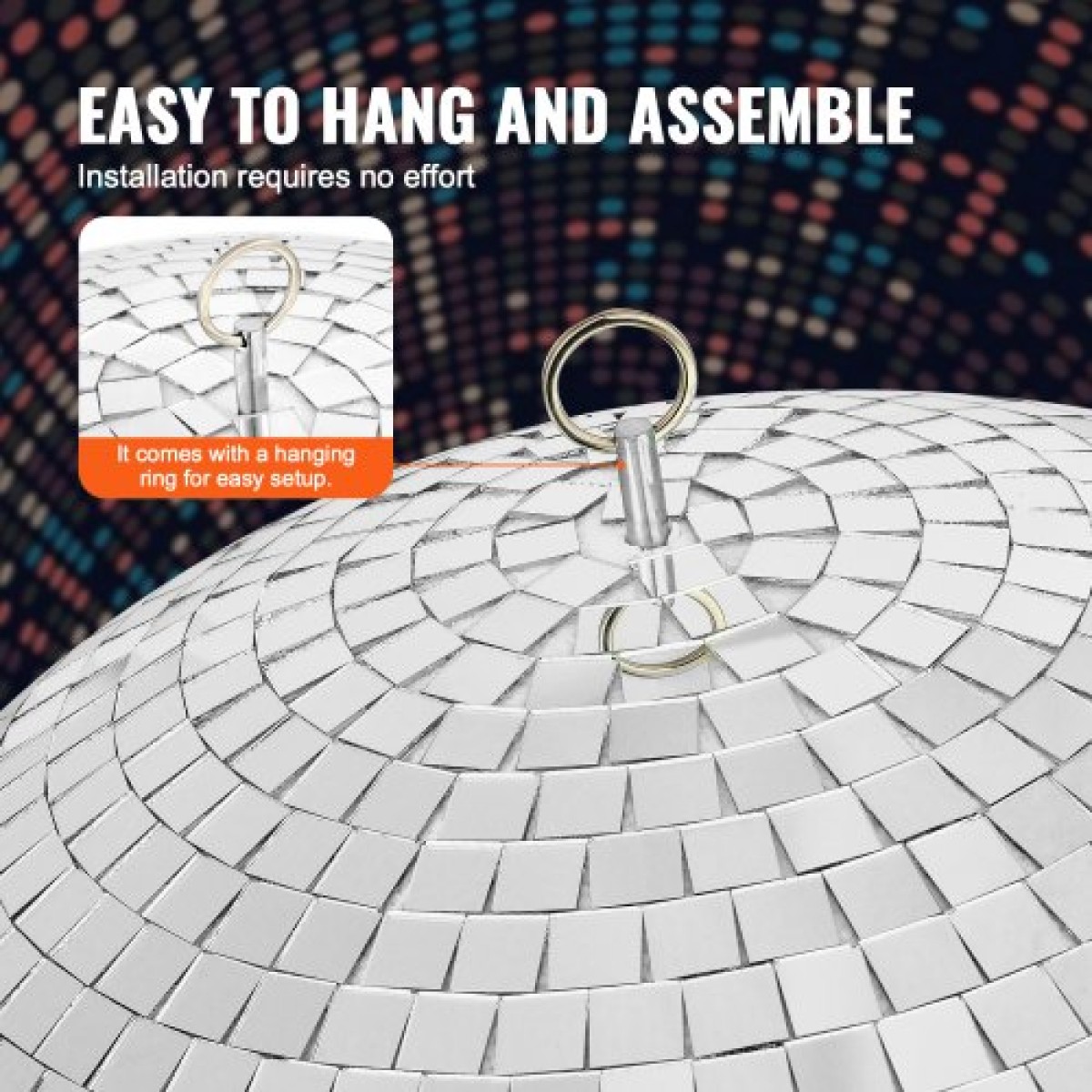 VEVOR Mirror Disco Ball, Μπάλα καθρέφτη 12 ιντσών με κρεμαστό δαχτυλίδι, Διακοσμήσεις Lightning Disco Ball Party, Ιδανικό για DJ Club, Σκηνή, Γάμο, Γενέθλια, Χριστούγεννα, Πρωτοχρονιά