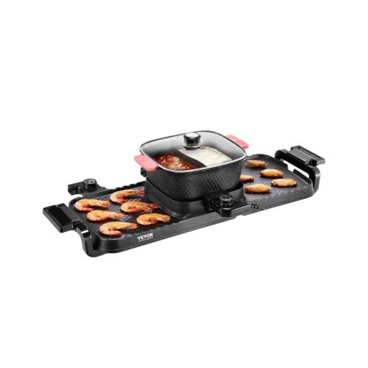 VEVOR Hot Pot with Grill, 2-in-1 Ηλεκτρικό Grill και Hot Pot 2-σε-1, Αποσπώμενο Hotpot Shabu-shabu με αντικολλητικό τηγάνι, Ξεχωριστός Διπλός Έλεγχος Θερμοκρασίας, Εσωτερικό Κορεατικό BBQ για 1-6 άτομα