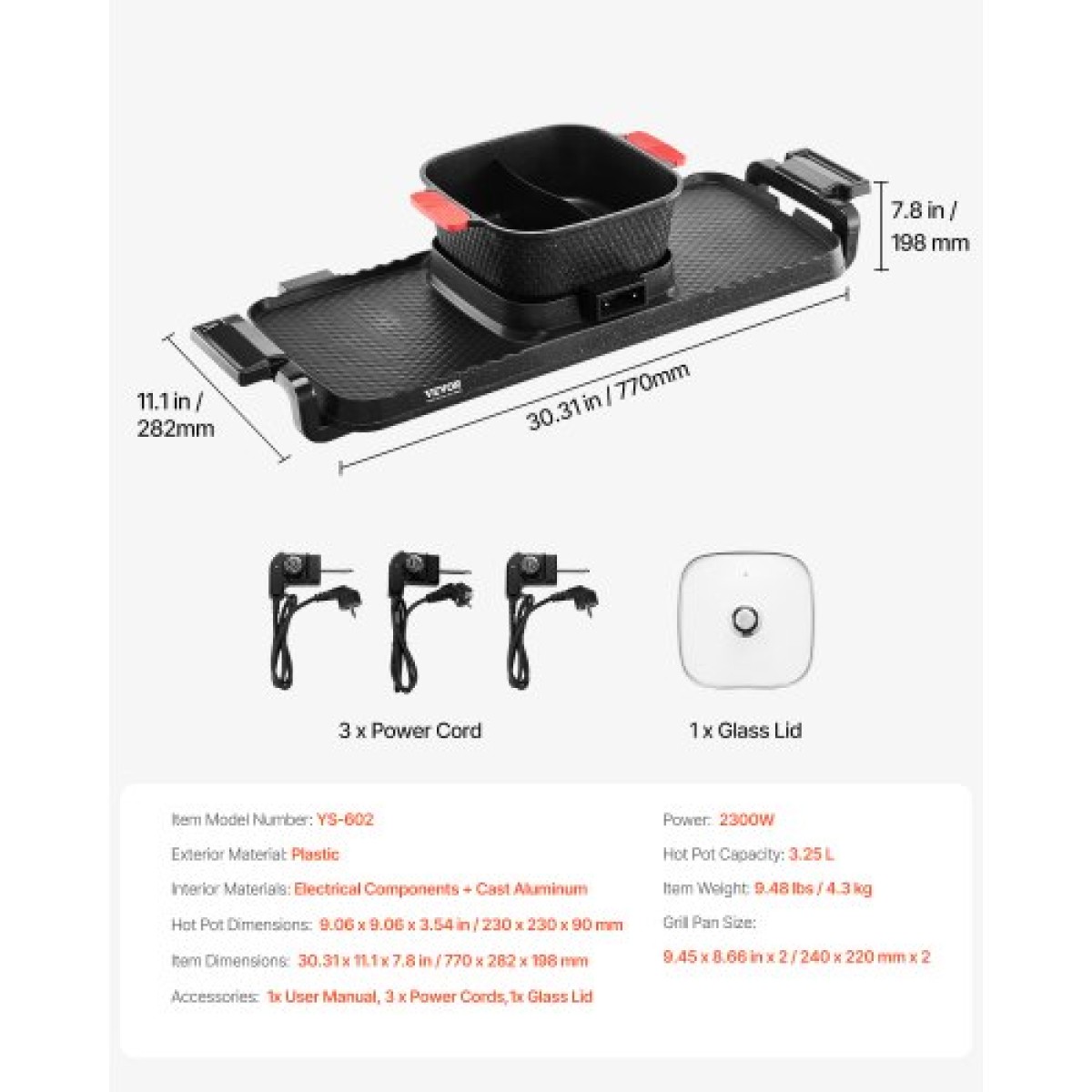 VEVOR Hot Pot with Grill, 2-in-1 Ηλεκτρικό Grill και Hot Pot 2-σε-1, Αποσπώμενο Hotpot Shabu-shabu με αντικολλητικό τηγάνι, Ξεχωριστός Διπλός Έλεγχος Θερμοκρασίας, Εσωτερικό Κορεατικό BBQ για 1-6 άτομα