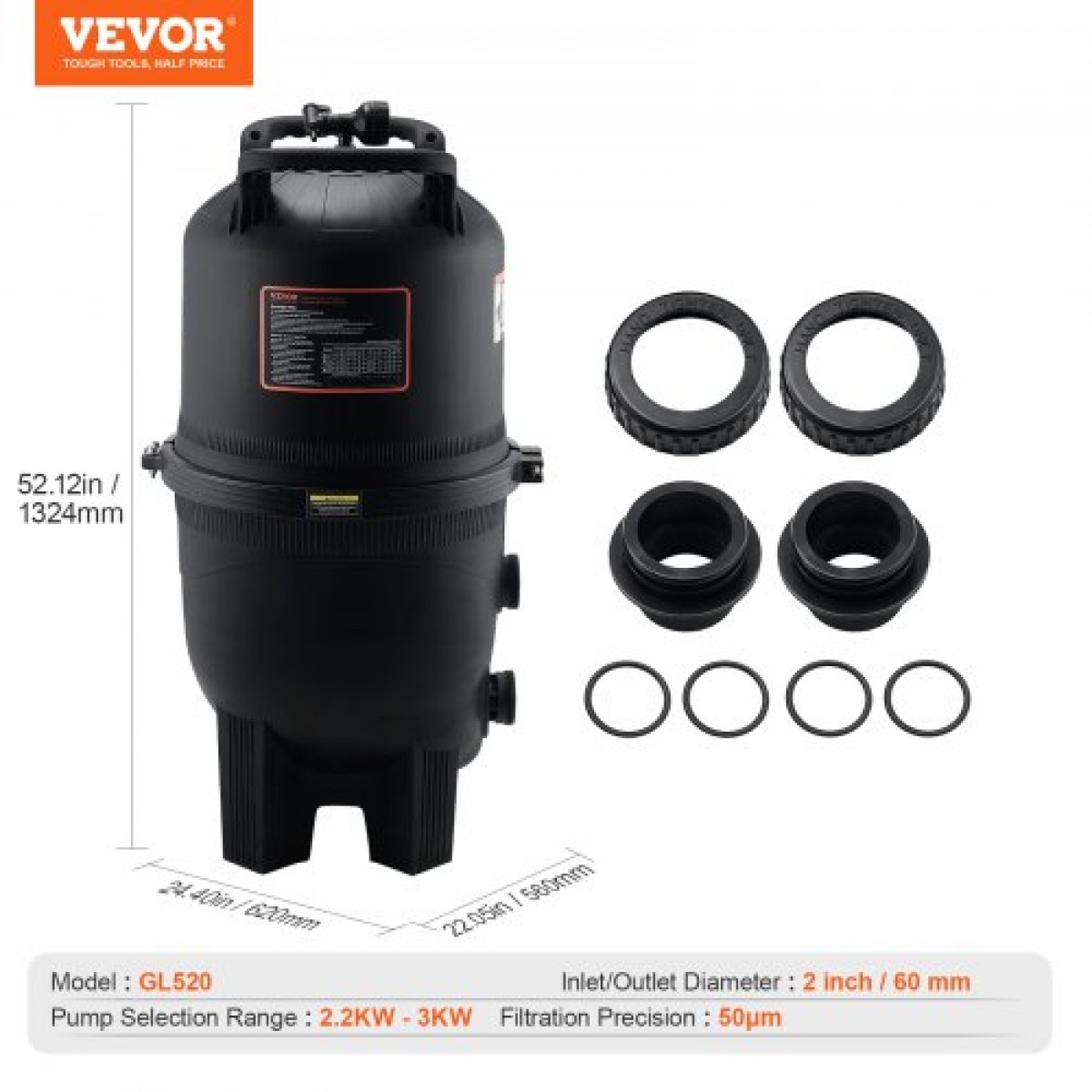 Φίλτρο πισίνας VEVOR Cartridge, 49 τ.μ. φίλτρο εσωτερικού χώρου φίλτρου πισίνας, σύστημα φίλτρου πάνω από το έδαφος πισίνας με φίλτρο αναβάθμισης & στεγανό, για υδρομασάζ, σπα, φουσκωτή πισίνα