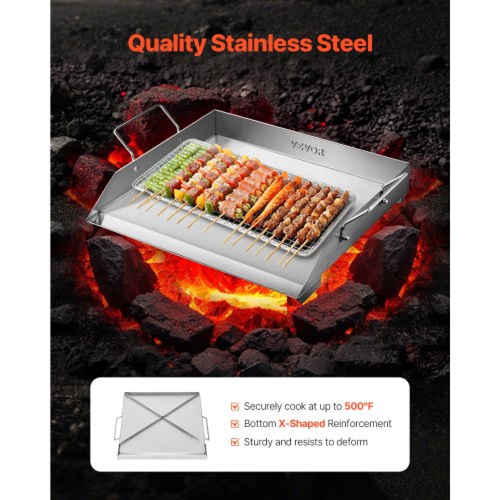 VEVOR 18x16 in Flat Top Griddle Stainless Steel Universal BBQ Grill Pan Cookware