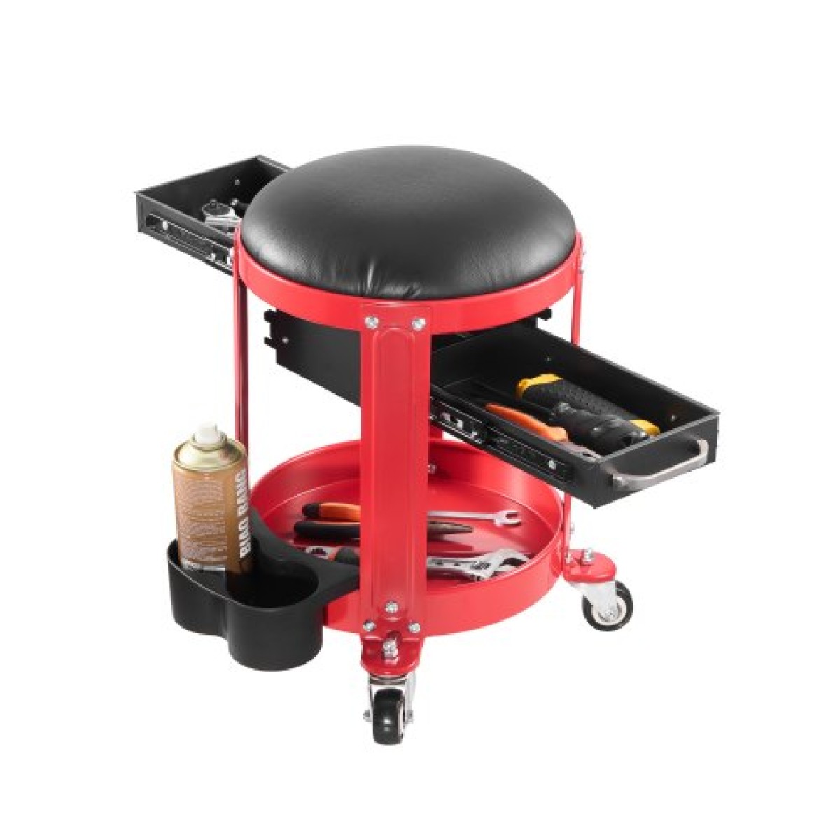 VEVOR Rolling Mechanic Stool με ρόδες, Χωρητικότητα 300 lbs Κάθισμα γκαράζ/Σκαμπί εργασίας, Επενδυμένο Roller Creeper Seat με σταθερό ύψος, δίσκος εργαλείων και 2 συρτάρια, για γκαράζ, κατάστημα & επισκευή αυτοκινήτων, κόκκινο+μαύρο