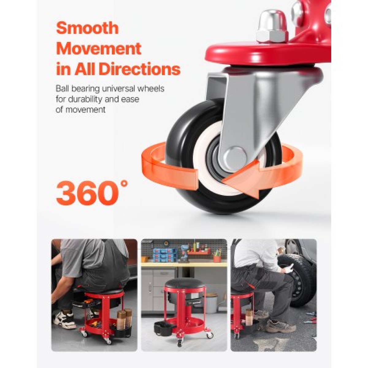 VEVOR Rolling Mechanic Stool με ρόδες, Χωρητικότητα 300 lbs Κάθισμα γκαράζ/Σκαμπί εργασίας, Επενδυμένο Roller Creeper Seat με σταθερό ύψος, δίσκος εργαλείων και 2 συρτάρια, για γκαράζ, κατάστημα & επισκευή αυτοκινήτων, κόκκινο+μαύρο