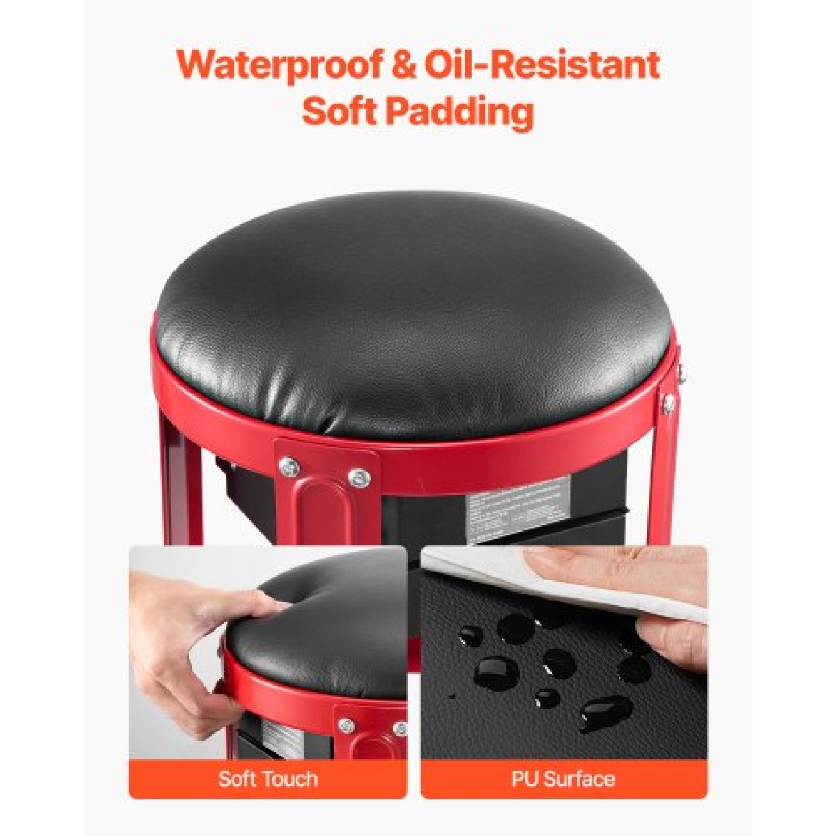 VEVOR Rolling Mechanic Stool με ρόδες, Χωρητικότητα 300 lbs Κάθισμα γκαράζ/Σκαμπί εργασίας, Επενδυμένο Roller Creeper Seat με σταθερό ύψος, δίσκος εργαλείων και 2 συρτάρια, για γκαράζ, κατάστημα & επισκευή αυτοκινήτων, κόκκινο+μαύρο