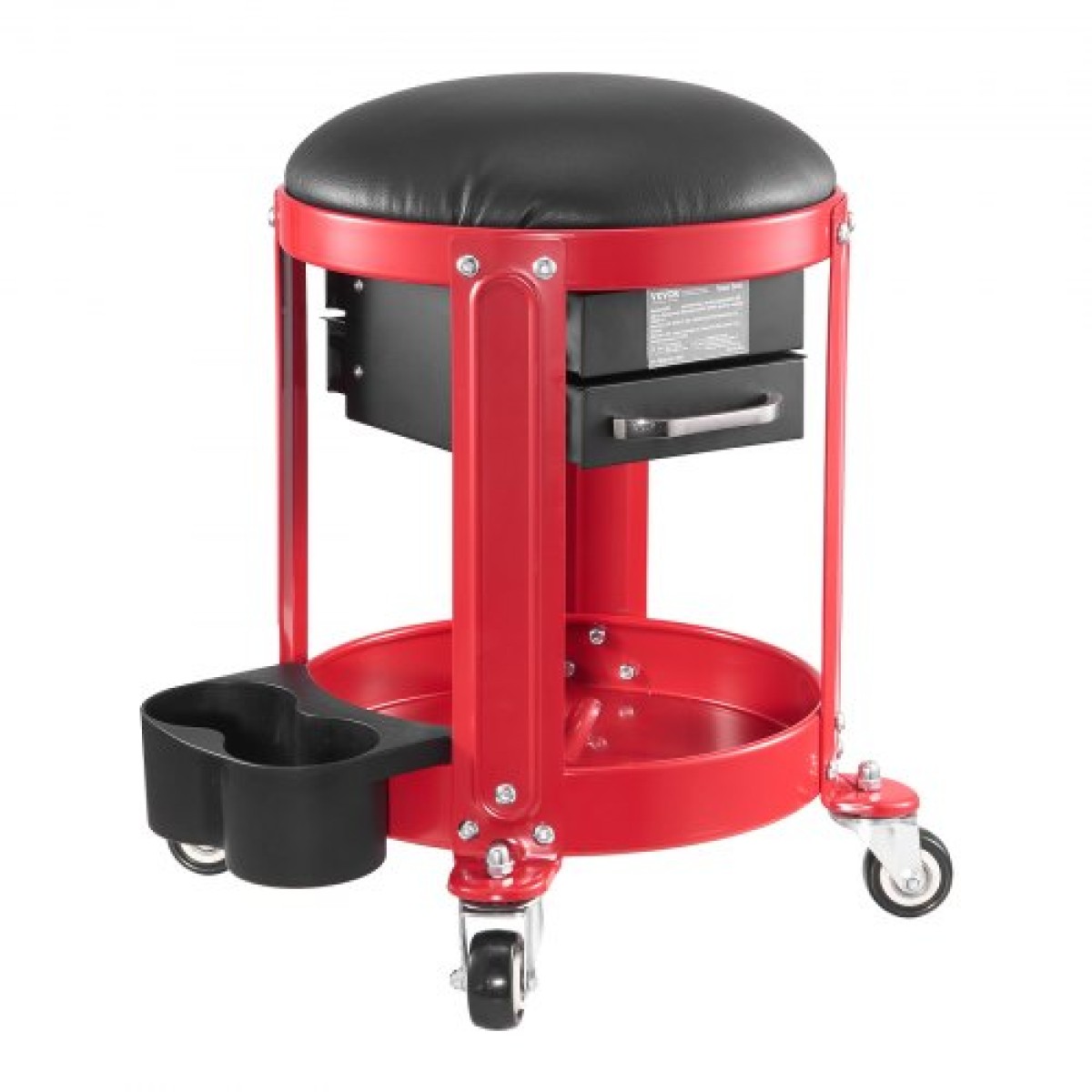 VEVOR Rolling Mechanic Stool με ρόδες, Χωρητικότητα 300 lbs Κάθισμα γκαράζ/Σκαμπί εργασίας, Επενδυμένο Roller Creeper Seat με σταθερό ύψος, δίσκος εργαλείων και 2 συρτάρια, για γκαράζ, κατάστημα & επισκευή αυτοκινήτων, κόκκινο+μαύρο