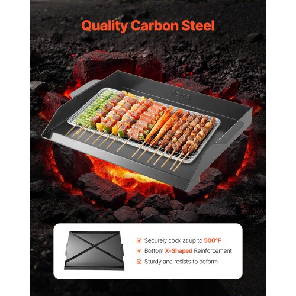 VEVOR 22x16 in Flat Top Griddle Carbon Steel Universal BBQ Grill Pan Cookware