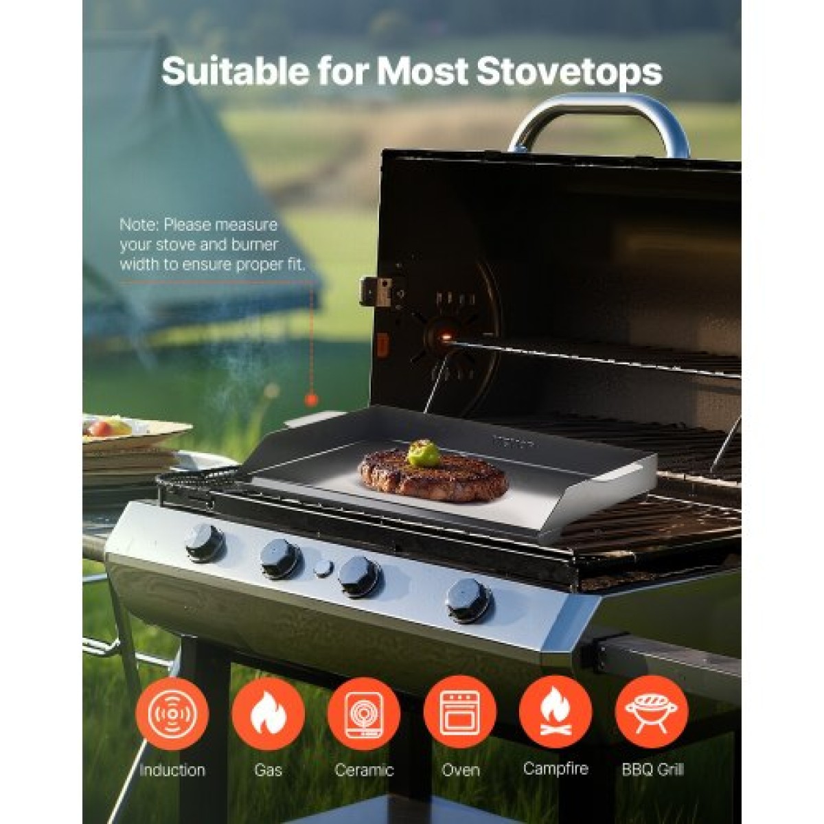 Σχάρα από ανθρακούχο χάλυβα VEVOR, Universal Flat Top Ορθογώνιο Πιάτο 22x16 ιντσών, Ψησταριά υγραερίου για ψησταριά BBQ, Teppanyaki, Φορητά Οικογενειακά Μαγειρικά Σκεύη, για Camping Tailgating Party, Μαύρο