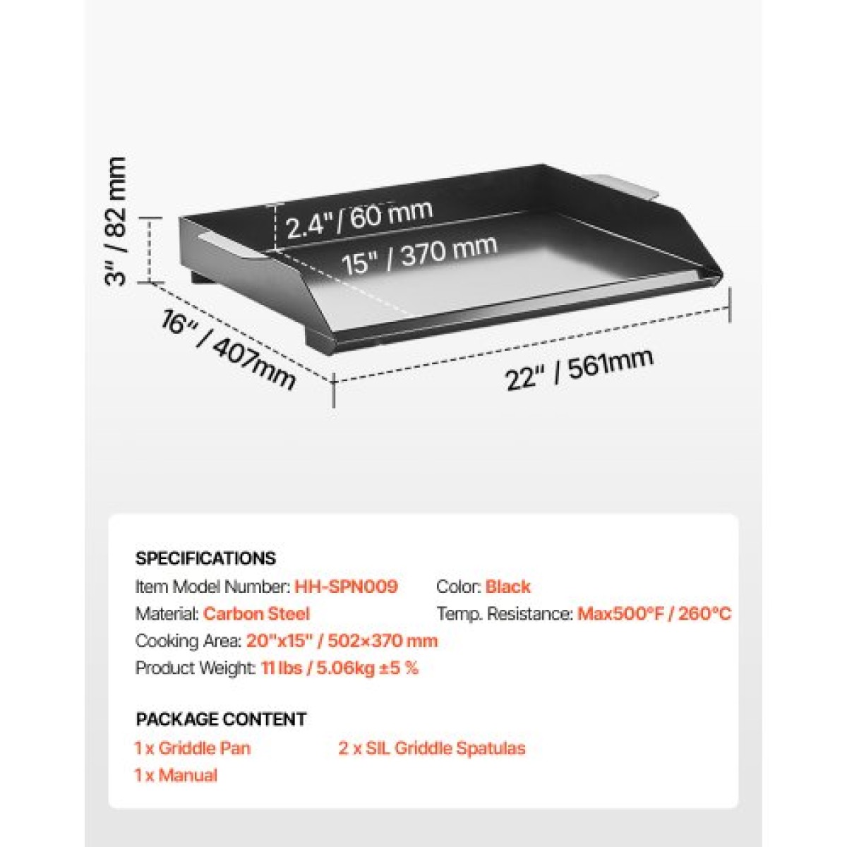 Σχάρα από ανθρακούχο χάλυβα VEVOR, Universal Flat Top Ορθογώνιο Πιάτο 22x16 ιντσών, Ψησταριά υγραερίου για ψησταριά BBQ, Teppanyaki, Φορητά Οικογενειακά Μαγειρικά Σκεύη, για Camping Tailgating Party, Μαύρο