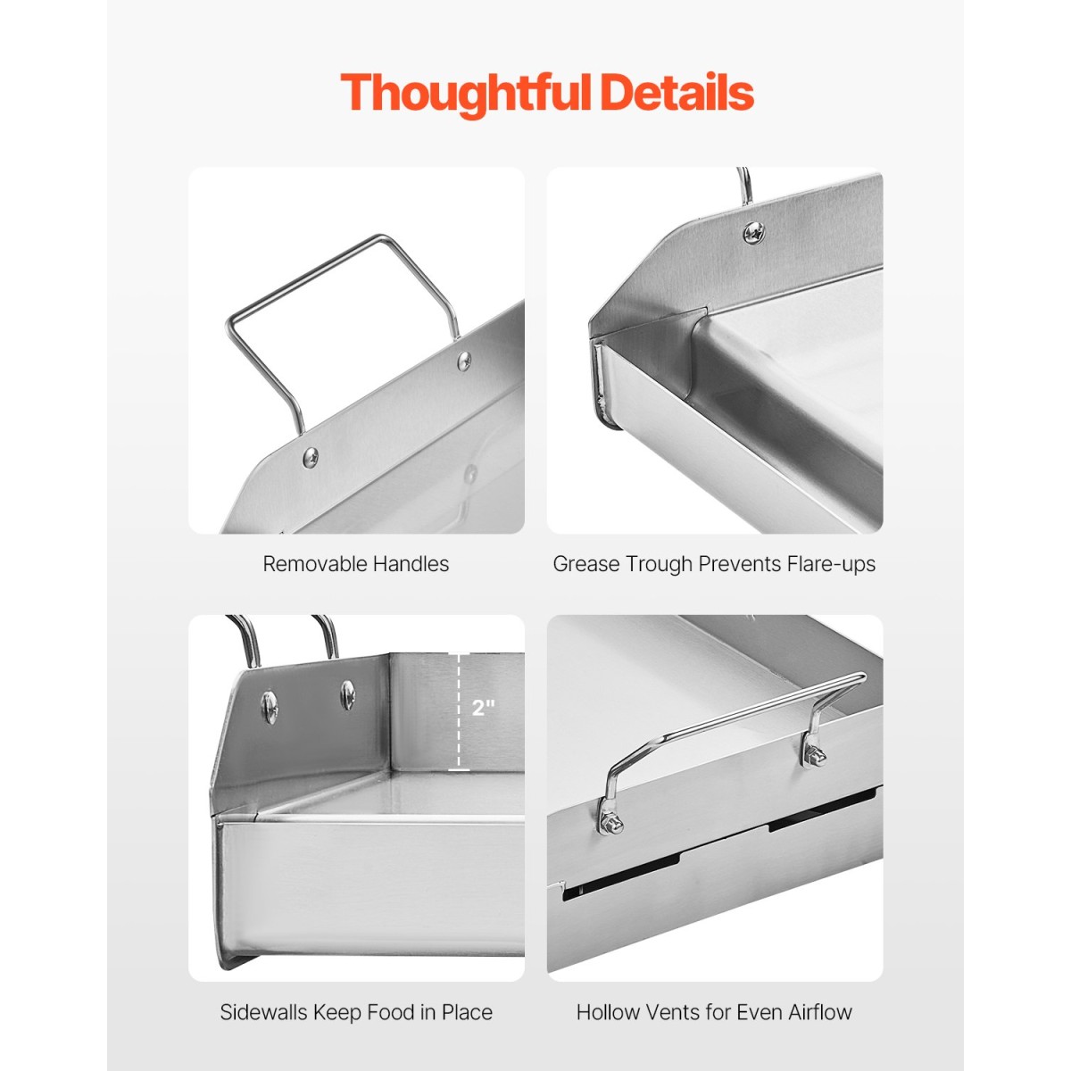 Σχάρα από ανοξείδωτο ατσάλι VEVOR, 17x13 ιντσών Universal Flat Top Ορθογώνιο Πιάτο, Ψησταριά υγραερίου για ψησταριά BBQ, Teppanyaki, Φορητά Οικογενειακά Μαγειρικά Σκεύη με Λαβή, για Κάμπινγκ πάρτι