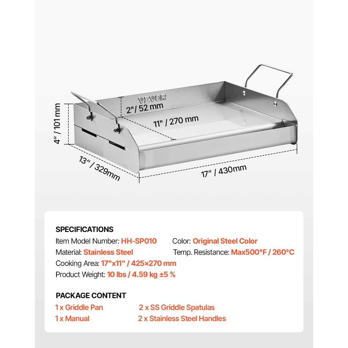 Σχάρα από ανοξείδωτο ατσάλι VEVOR, 17x13 ιντσών Universal Flat Top Ορθογώνιο Πιάτο, Ψησταριά υγραερίου για ψησταριά BBQ, Teppanyaki, Φορητά Οικογενειακά Μαγειρικά Σκεύη με Λαβή, για Κάμπινγκ πάρτι