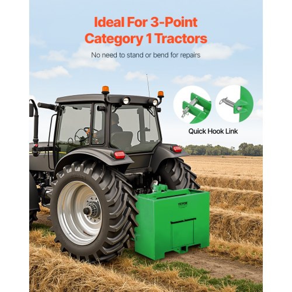 VEVOR Ballast Box 3 Point Category 1 Tractor Easy Tach Hitch Counterweight Green