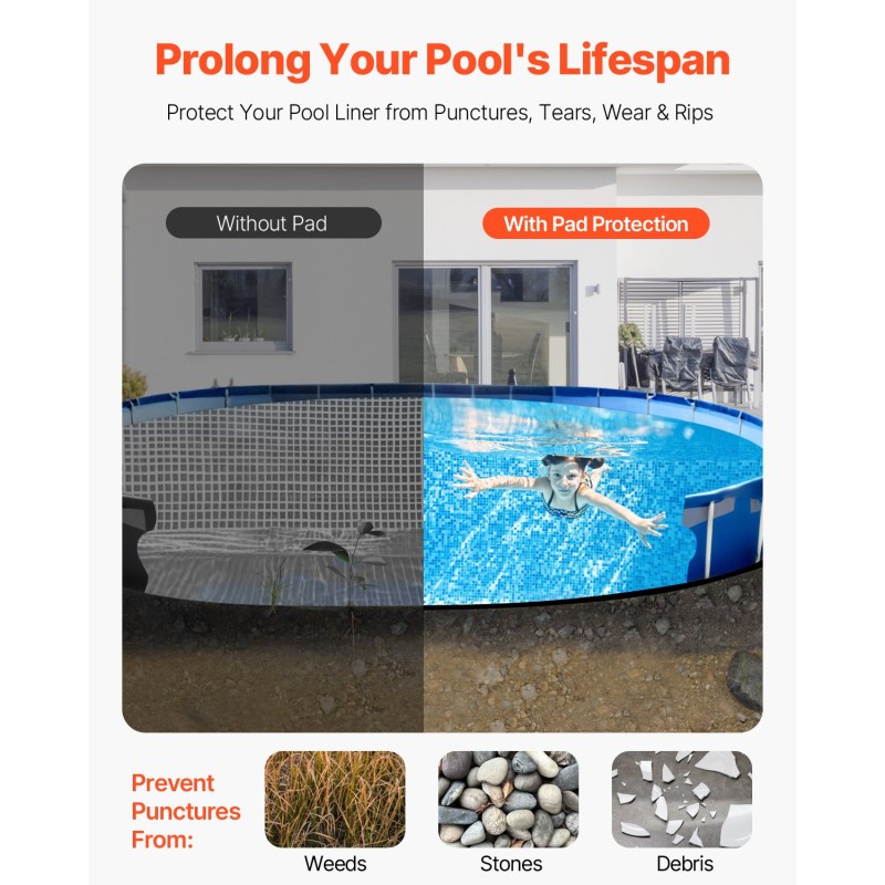 VEVOR Oval Pad Liner Pool, 15 x 30 ft Pool Liner Pad για πισίνες πάνω από το έδαφος, εξαιρετικά παχύ χαλάκι πισίνας, αποτρέπει τρυπήματα, ανακυκλωμένο υλικό γεωυφάσματος για υποστρώματα, παρατείνει τη διάρκεια ζωής της επένδυσης