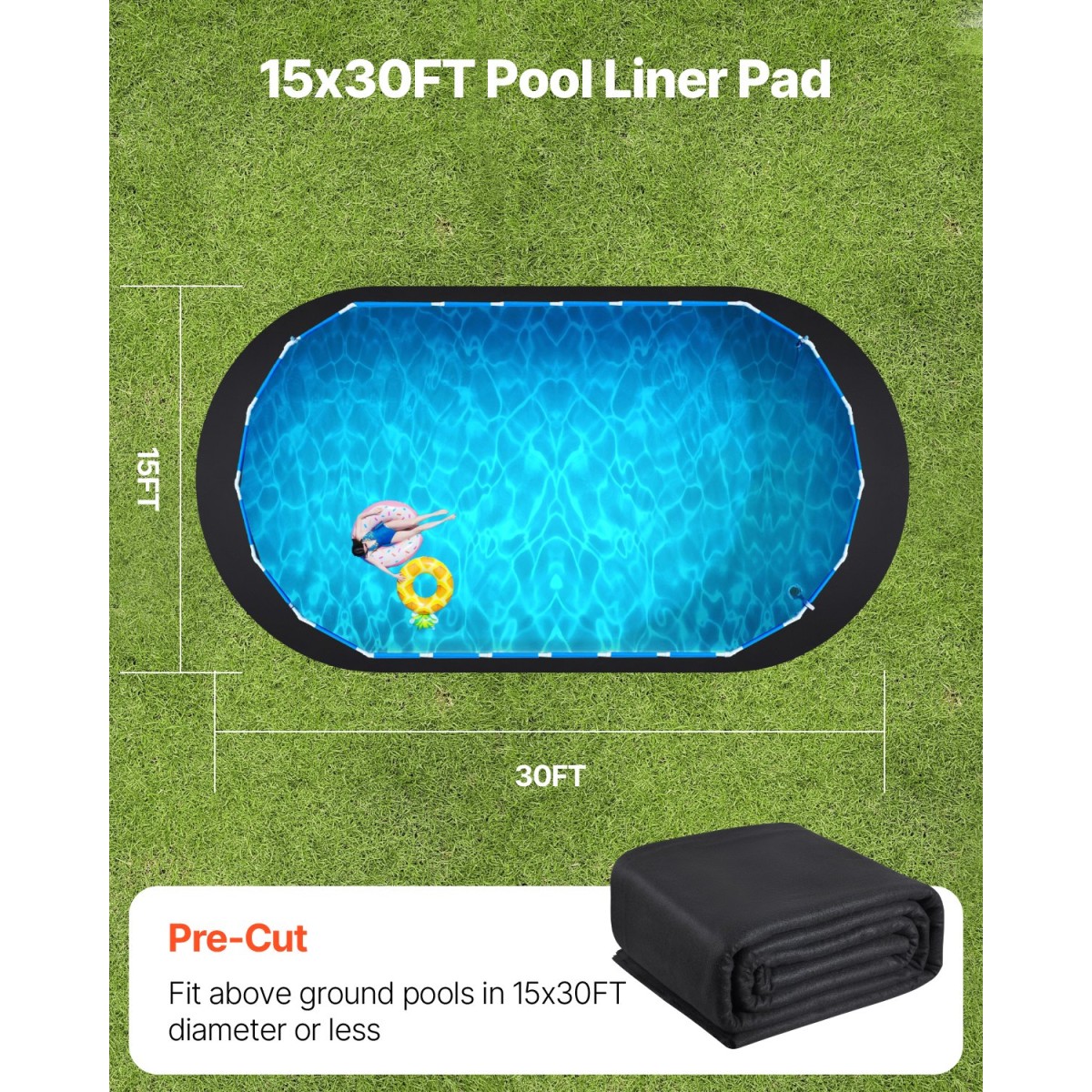 VEVOR Oval Pad Liner Pool, 15 x 30 ft Pool Liner Pad για πισίνες πάνω από το έδαφος, εξαιρετικά παχύ χαλάκι πισίνας, αποτρέπει τρυπήματα, ανακυκλωμένο υλικό γεωυφάσματος για υποστρώματα, παρατείνει τη διάρκεια ζωής της επένδυσης