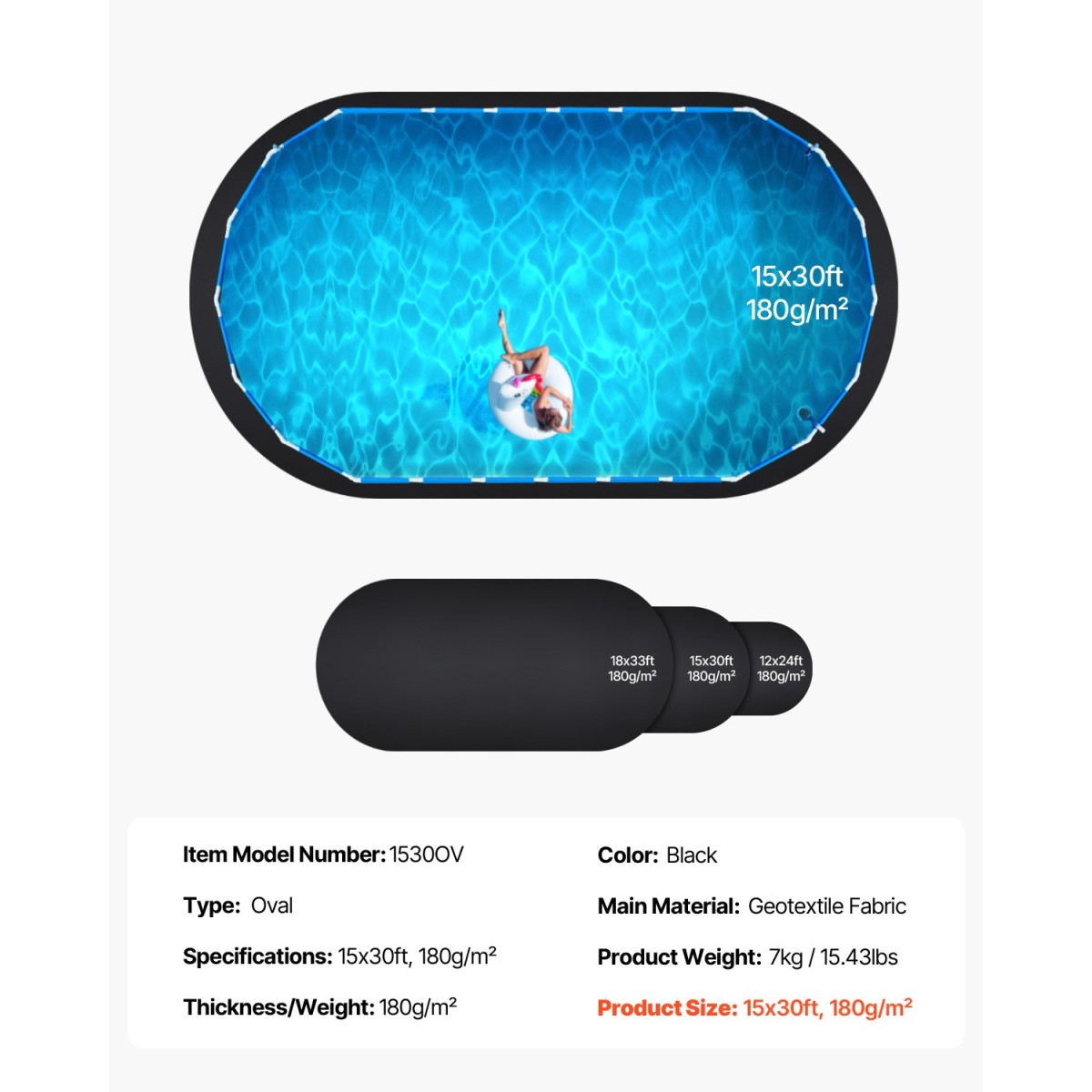 VEVOR Oval Pad Liner Pool, 15 x 30 ft Pool Liner Pad για πισίνες πάνω από το έδαφος, εξαιρετικά παχύ χαλάκι πισίνας, αποτρέπει τρυπήματα, ανακυκλωμένο υλικό γεωυφάσματος για υποστρώματα, παρατείνει τη διάρκεια ζωής της επένδυσης