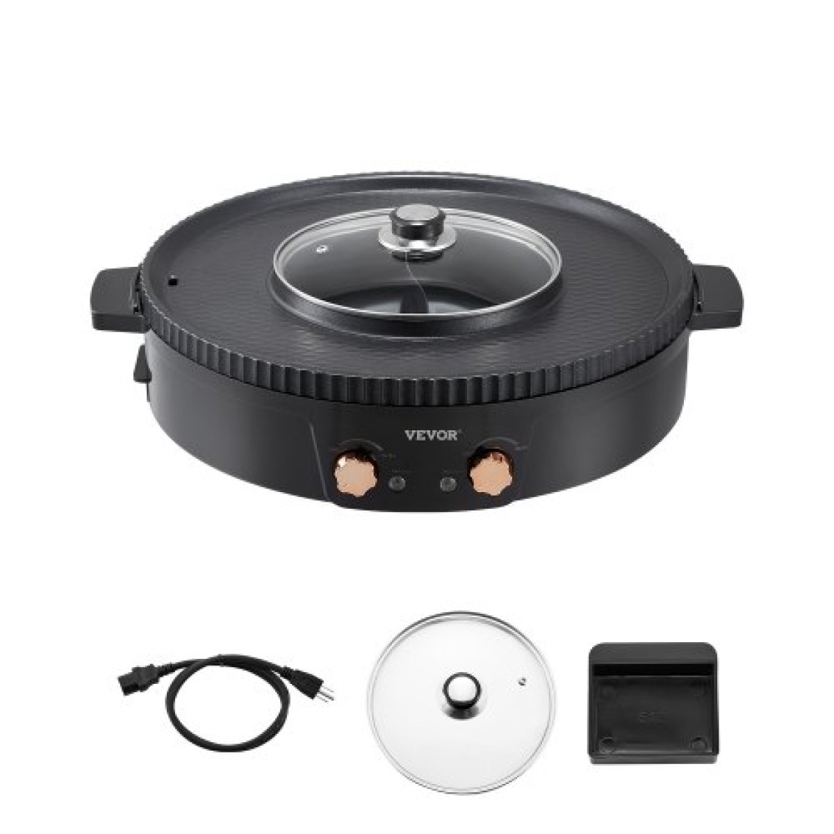 VEVOR Hot Pot with Grill, 1800W 2-in-1 Electric Smokeless Grill and Hot Pot, Κορεατικό BBQ Shabu Shabu Hotpot με ξεχωριστό διπλό έλεγχο θερμοκρασίας, αντικολλητικό τηγάνι, για 2-8 άτομα Οικογενειακή τραπεζαρία