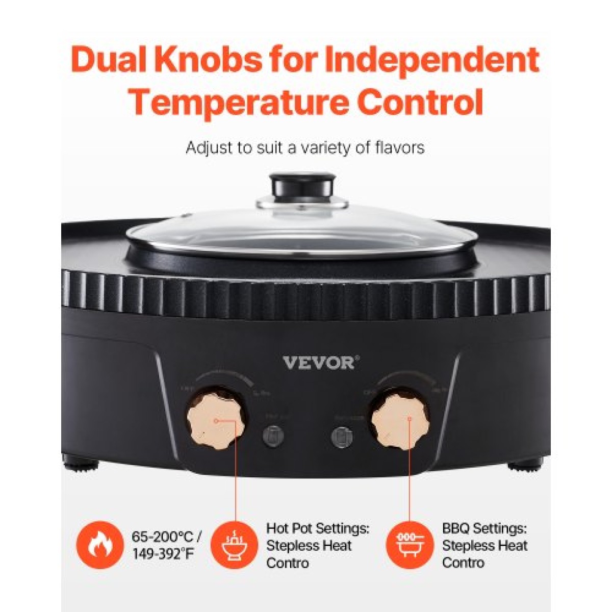VEVOR Hot Pot with Grill, 1800W 2-in-1 Electric Smokeless Grill and Hot Pot, Κορεατικό BBQ Shabu Shabu Hotpot με ξεχωριστό διπλό έλεγχο θερμοκρασίας, αντικολλητικό τηγάνι, για 2-8 άτομα Οικογενειακή τραπεζαρία