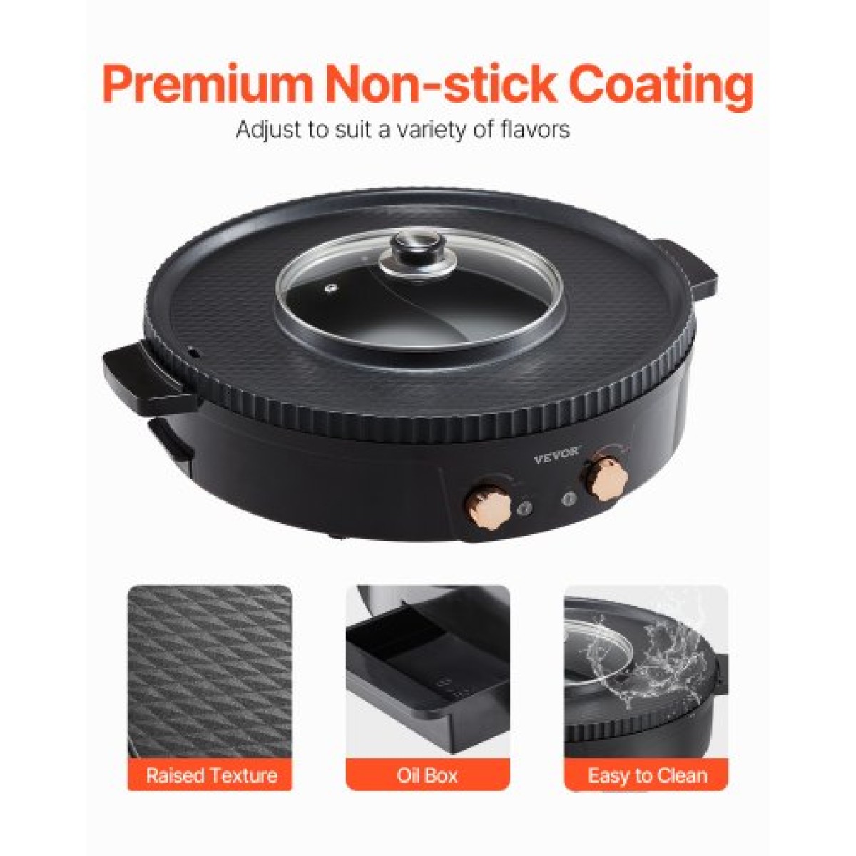 VEVOR Hot Pot with Grill, 1800W 2-in-1 Electric Smokeless Grill and Hot Pot, Κορεατικό BBQ Shabu Shabu Hotpot με ξεχωριστό διπλό έλεγχο θερμοκρασίας, αντικολλητικό τηγάνι, για 2-8 άτομα Οικογενειακή τραπεζαρία