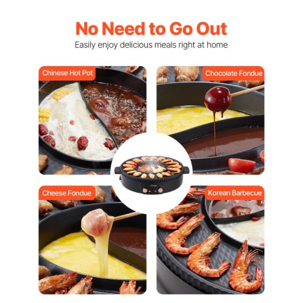 VEVOR Hot Pot with Grill, 1800W 2-in-1 Electric Smokeless Grill and Hot Pot, Κορεατικό BBQ Shabu Shabu Hotpot με ξεχωριστό διπλό έλεγχο θερμοκρασίας, αντικολλητικό τηγάνι, για 2-8 άτομα Οικογενειακή τραπεζαρία