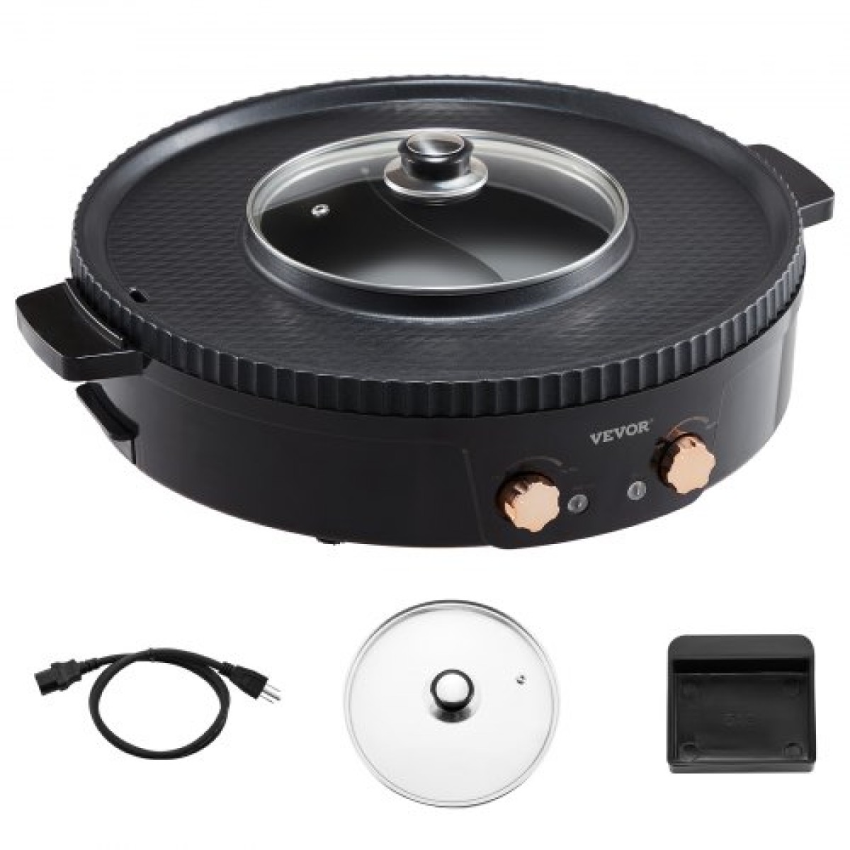 VEVOR Hot Pot with Grill, 1800W 2-in-1 Electric Smokeless Grill and Hot Pot, Κορεατικό BBQ Shabu Shabu Hotpot με ξεχωριστό διπλό έλεγχο θερμοκρασίας, αντικολλητικό τηγάνι, για 2-8 άτομα Οικογενειακή τραπεζαρία