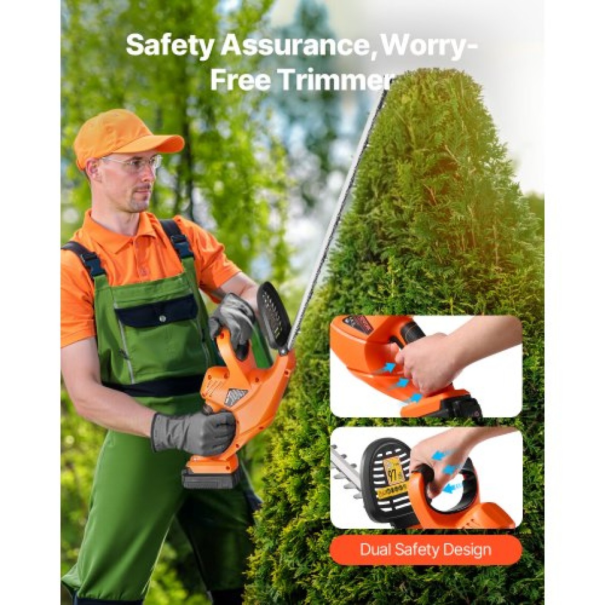 VEVOR Electric Hedge Trimmer, 1200 RPM, Cordless Hedge Trimmer για Low Branch, 20V 2A Battery, Bush Trimmer with 20 in Dual Action Blade & Secure Design, Gardening Trimmer for Yard Lawn Care