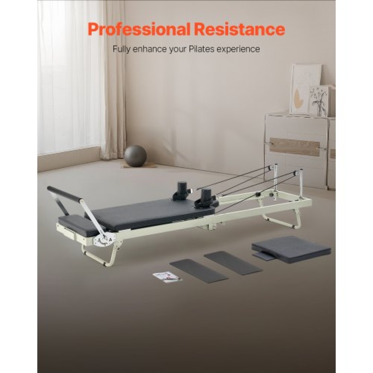VEVOR Πτυσσόμενο Pilates Reformer, Μηχάνημα προπόνησης Pilates για χρήση στο στούντιο στο σπίτι στο γυμναστήριο, κρεβάτι Pilates με διπλή αντίσταση-ελατήριο & κορδόνι, σετ Reformer για προχωρημένους χρήστες και αρχάριους, έως 400 LBS