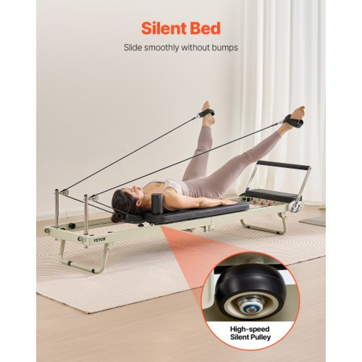 VEVOR Πτυσσόμενο Pilates Reformer, Μηχάνημα προπόνησης Pilates για χρήση στο στούντιο στο σπίτι στο γυμναστήριο, κρεβάτι Pilates με διπλή αντίσταση-ελατήριο & κορδόνι, σετ Reformer για προχωρημένους χρήστες και αρχάριους, έως 400 LBS