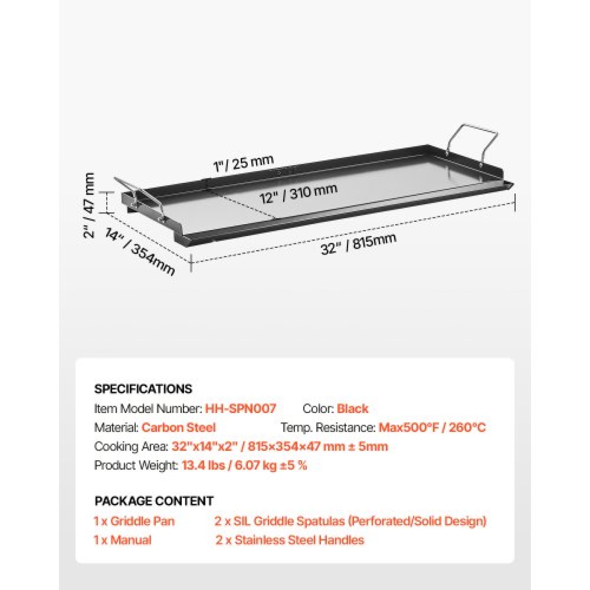 Σχάρα από ανθρακούχο χάλυβα VEVOR, 32x14 ιντσών Universal Flat Top Ορθογώνιο Πιάτο, Ψησταριά υγραερίου για ψησταριά BBQ, Teppanyaki, Φορητά Οικογενειακά Μαγειρικά Σκεύη με Χερούλι, για Camping Tailgating Party