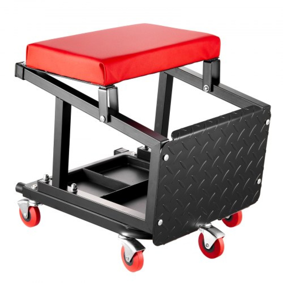 VEVOR Mechanic Stool, χωρητικότητας 300 lbs Κάθισμα γκαράζ/Σκαμπάκι εργασίας με ρόδες, περιστρεφόμενο σκαμπό εργαστηρίου 360° με δίσκο εργαλείων, Mechanics Creeper Seat/Step Stool, για γκαράζ, κατάστημα & επισκευή αυτοκινήτων, μαύρο