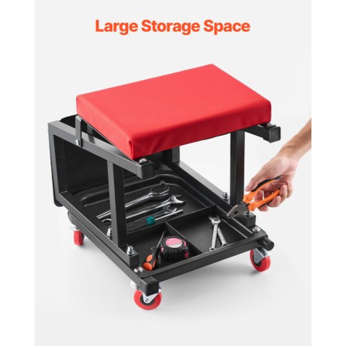 VEVOR Mechanic Stool, χωρητικότητας 300 lbs Κάθισμα γκαράζ/Σκαμπάκι εργασίας με ρόδες, περιστρεφόμενο σκαμπό εργαστηρίου 360° με δίσκο εργαλείων, Mechanics Creeper Seat/Step Stool, για γκαράζ, κατάστημα & επισκευή αυτοκινήτων, μαύρο