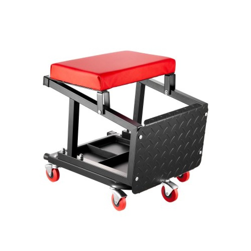 VEVOR Mechanic Stool, χωρητικότητας 300 lbs Κάθισμα γκαράζ/Σκαμπάκι εργασίας με ρόδες, περιστρεφόμενο σκαμπό εργαστηρίου 360° με δίσκο εργαλείων, Mechanics Creeper Seat/Step Stool, για γκαράζ, κατάστημα & επισκευή αυτοκινήτων, μαύρο