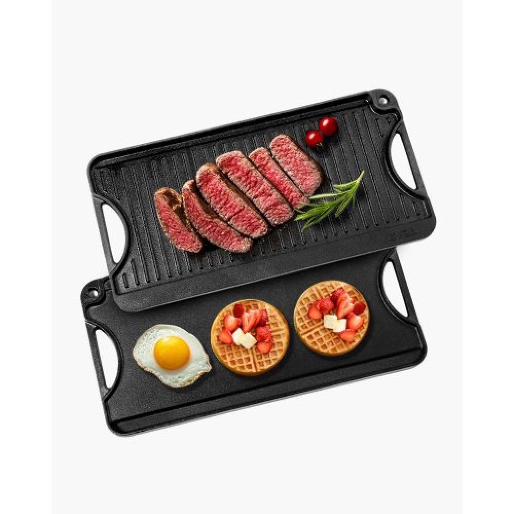 VEVOR 20x10 in Reversible Grill Griddle Pre-Seasoned BBQ Pan Cast Iron Black