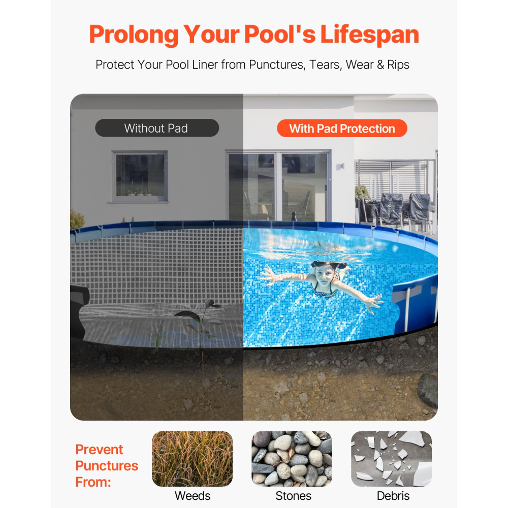 VEVOR Oval Pool Liner Pad, 5,5 x 10 m Pool Liner Pad για πισίνες πάνω από το έδαφος, εξαιρετικά παχύ στρώμα πισίνας, αποτρέπει τα τρυπήματα, ανακυκλωμένο υλικό γεωυφάσματος για υποστρώματα, παρατείνει τη διάρκεια ζωής της επένδυσης
