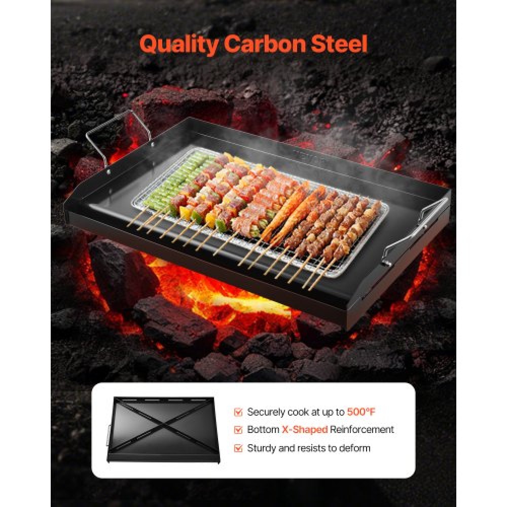 VEVOR 24x16 in Flat Top Griddle Carbon Steel Universal BBQ Grill Pan Cookware