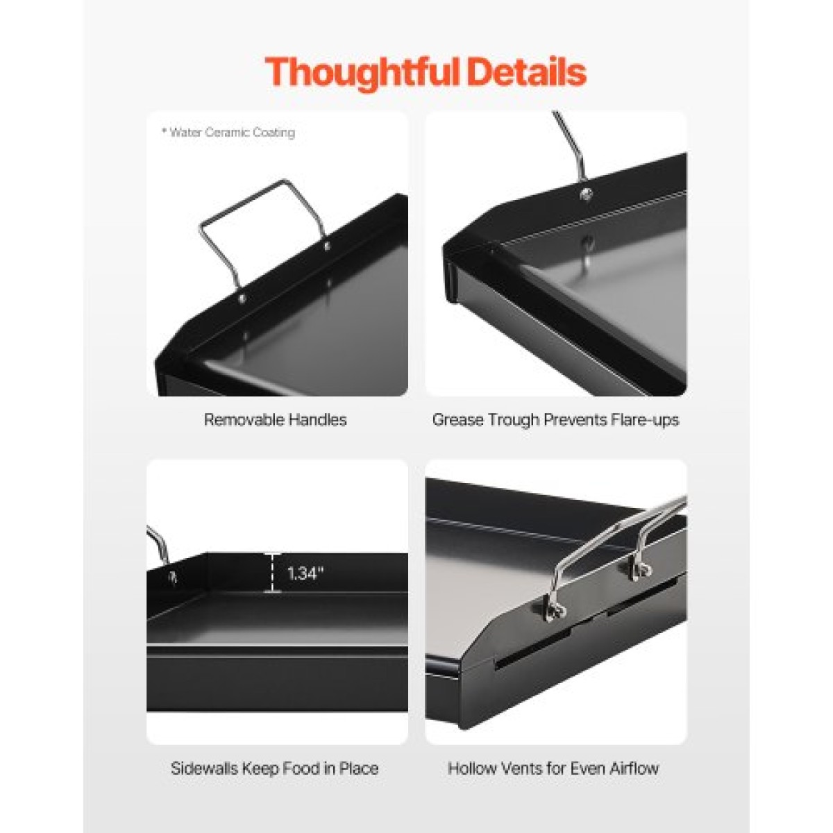 Σχάρα από ανθρακούχο χάλυβα VEVOR, 24x16 ιντσών Universal Flat Top Ορθογώνιο Πιάτο, Ψησταριά υγραερίου για ψησταριά BBQ, Teppanyaki, Φορητά Οικογενειακά Μαγειρικά Σκεύη με Χερούλι, για Camping Tailgating Party