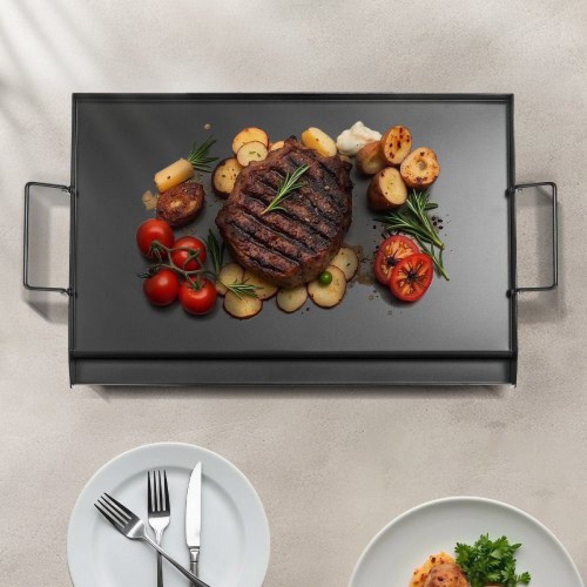 Σχάρα από ανθρακούχο χάλυβα VEVOR, 24x16 ιντσών Universal Flat Top Ορθογώνιο Πιάτο, Ψησταριά υγραερίου για ψησταριά BBQ, Teppanyaki, Φορητά Οικογενειακά Μαγειρικά Σκεύη με Χερούλι, για Camping Tailgating Party