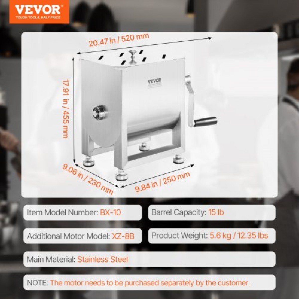 Χειροκίνητος αναδευτήρας κρέατος VEVOR, Εξοπλισμός επεξεργασίας κρέατος σταθερής δεξαμενής 10 λίτρων (ανάμιξη Max 15 LBS για κρέας), Μίξερ κρέατος από ανοξείδωτο χάλυβα, Μηχάνημα μίξερ λουκάνικων με μειωτήρα ταχυτήτων χειρολαβής καπακιού, μίξερ χειρός μοσ