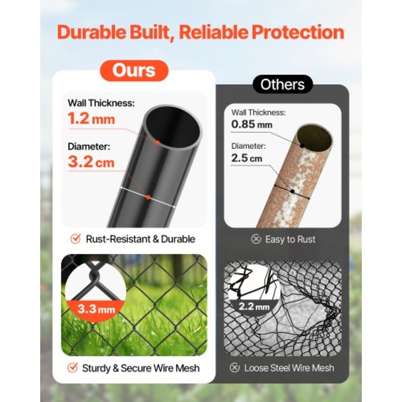 VEVOR Chain Link Fence Gate, 183x122 cm, Ρυθμιζόμενο πλαίσιο φράχτη με σύνδεσμο αλυσίδας, προσαρμογή 2,2-6 ft (W) x 6 ft (H) Άνοιγμα πύλης φράχτη κήπου, πύλη περίφραξης με πλαστική επίστρωση, για Farm Black, Δεν περιλαμβάνονται στύλοι