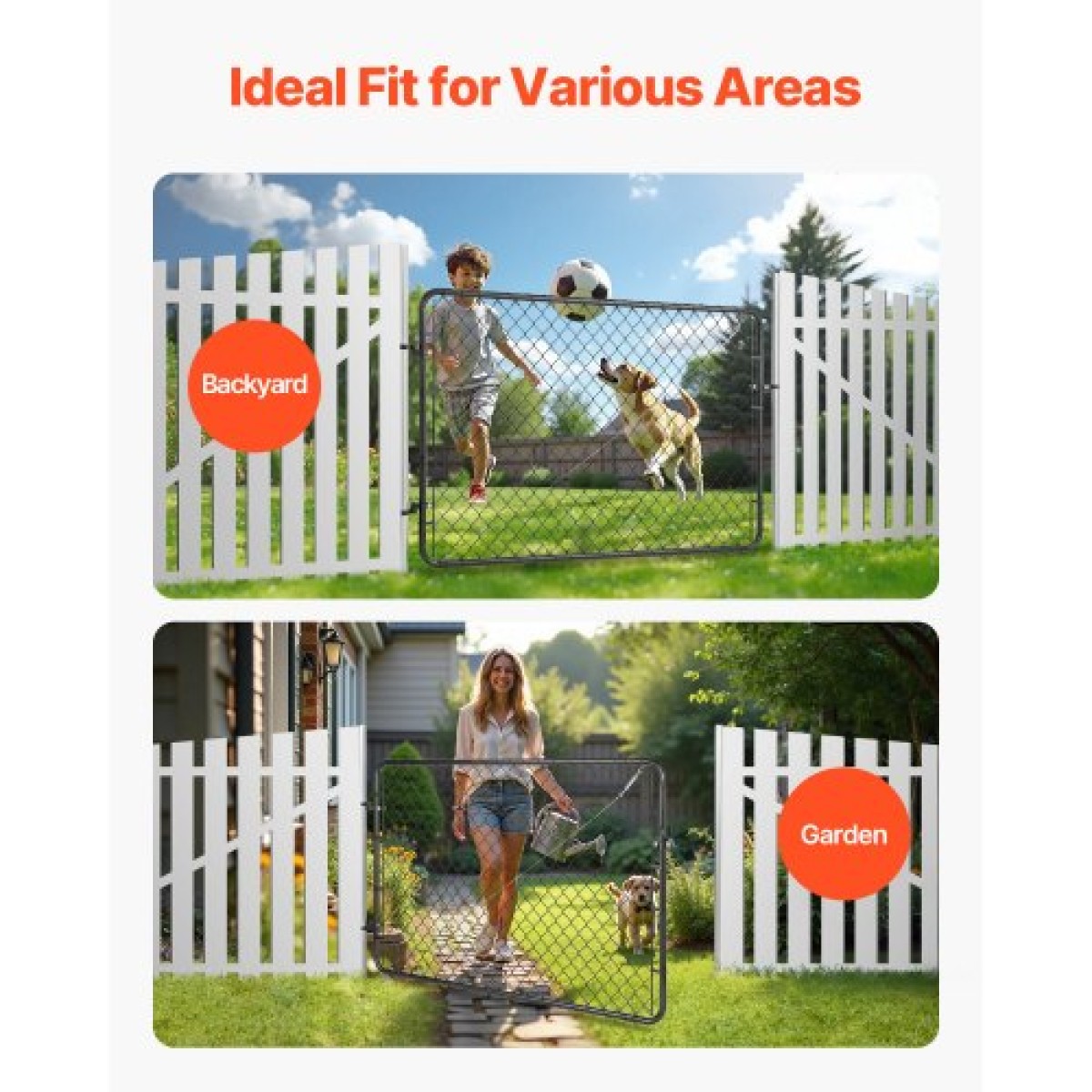 VEVOR Chain Link Fence Gate, 183x122 cm, Ρυθμιζόμενο πλαίσιο φράχτη με σύνδεσμο αλυσίδας, προσαρμογή 2,2-6 ft (W) x 6 ft (H) Άνοιγμα πύλης φράχτη κήπου, πύλη περίφραξης με πλαστική επίστρωση, για Farm Black, Δεν περιλαμβάνονται στύλοι