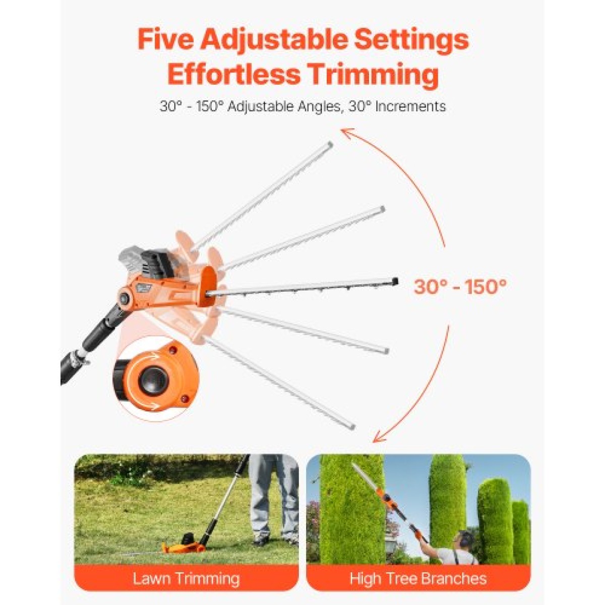 VEVOR Electric Hedge Trimmer, 1200 RPM, 6,2 - 7,8 Ft Extendable, Pole Hedge Trimmer for High Branch, μπαταρία 20V, Cordless Hedge Trimmer με 20 in Blade, 5 γωνίες ρυθμιζόμενες για Yard Garden