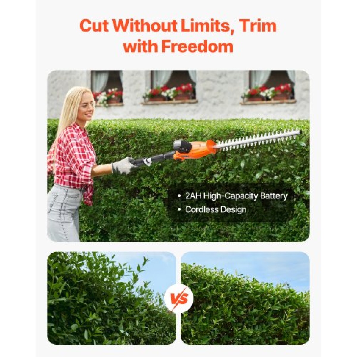 VEVOR Electric Hedge Trimmer, 1200 RPM, 6,2 - 7,8 Ft Extendable, Pole Hedge Trimmer for High Branch, μπαταρία 20V, Cordless Hedge Trimmer με 20 in Blade, 5 γωνίες ρυθμιζόμενες για Yard Garden